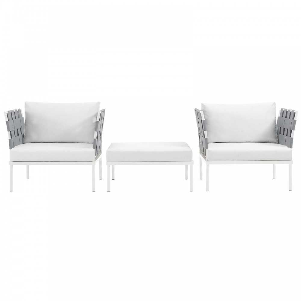 Harmony 3 Piece Outdoor Patio Aluminum Sectional Sofa Set, White White