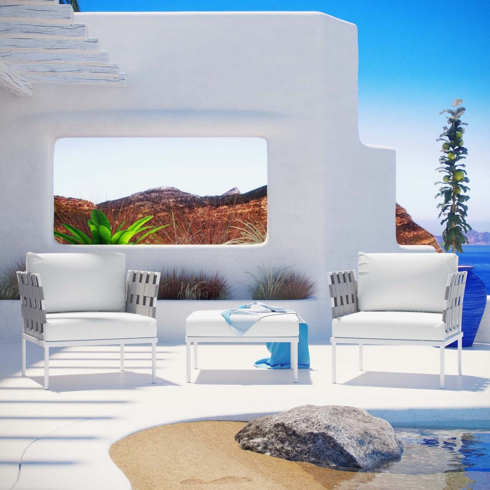 Harmony 3 Piece Outdoor Patio Aluminum Sectional Sofa Set, White White
