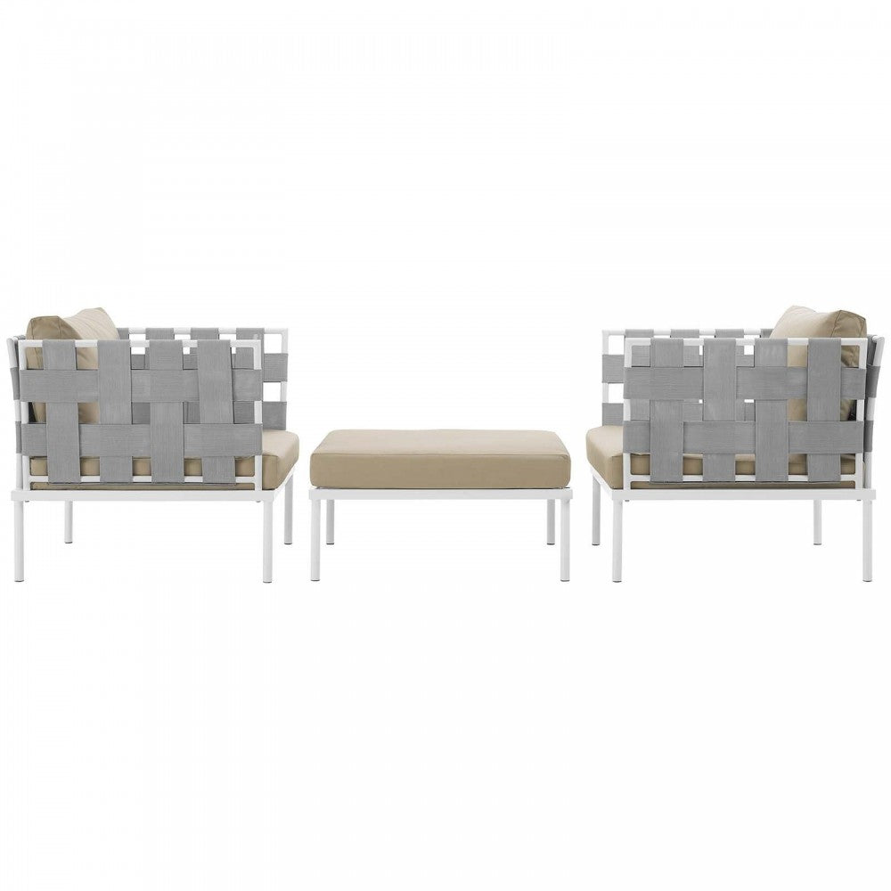 Harmony 3 Piece Outdoor Patio Aluminum Sectional Sofa Set, White Beige
