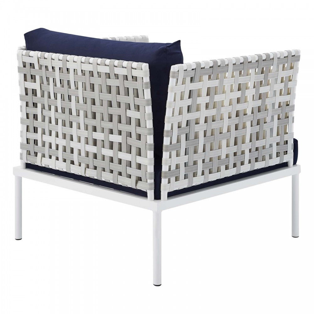 Harmony 3-Piece Sunbrella Basket Weave Outdoor Patio Aluminum Seating Set, Taupe Navy