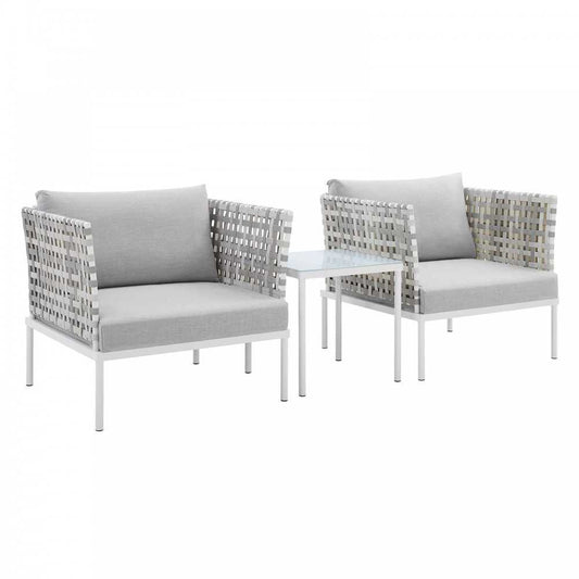 Harmony 3-Piece Sunbrella Basket Weave Outdoor Patio Aluminum Seating Set, Taupe Gray