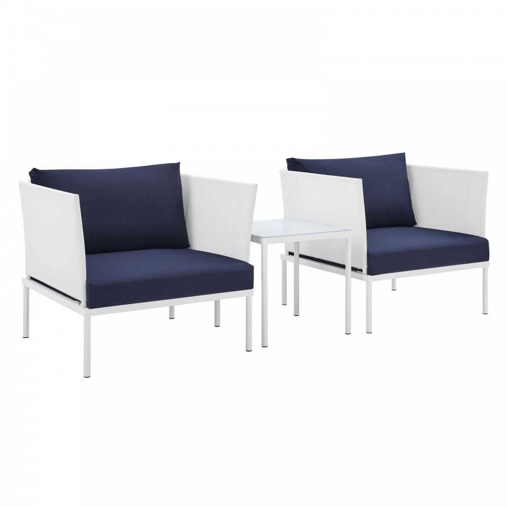 Harmony 3-Piece Sunbrella Outdoor Patio Aluminum Seating Set, White Navy