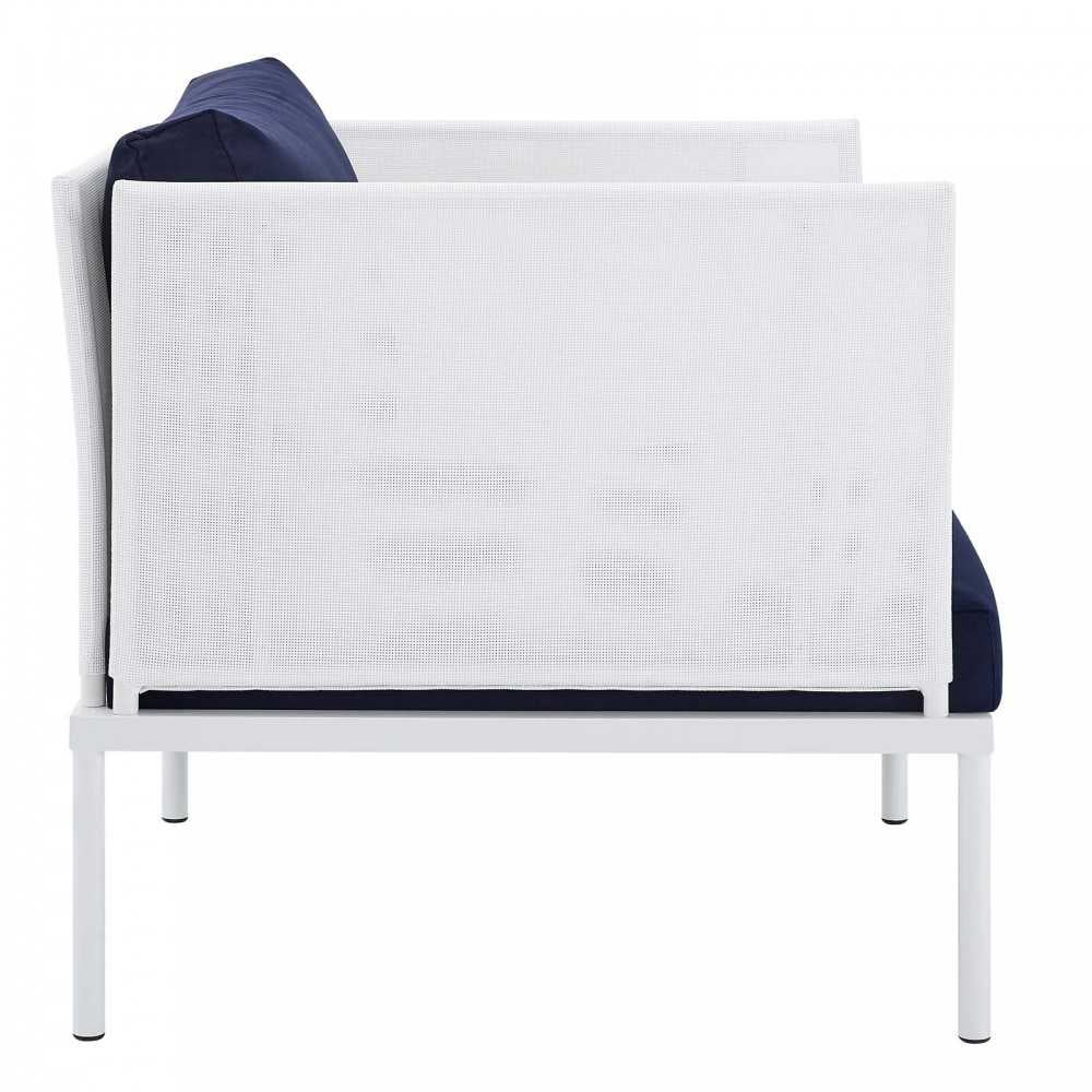 Harmony 3-Piece Sunbrella Outdoor Patio Aluminum Seating Set, White Navy