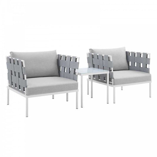 Harmony 3-Piece Sunbrella Outdoor Patio Aluminum Seating Set, Gray Gray