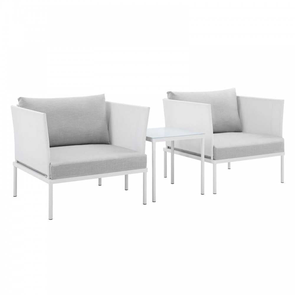 Harmony 3-Piece Sunbrella Outdoor Patio Aluminum Seating Set, White Gray