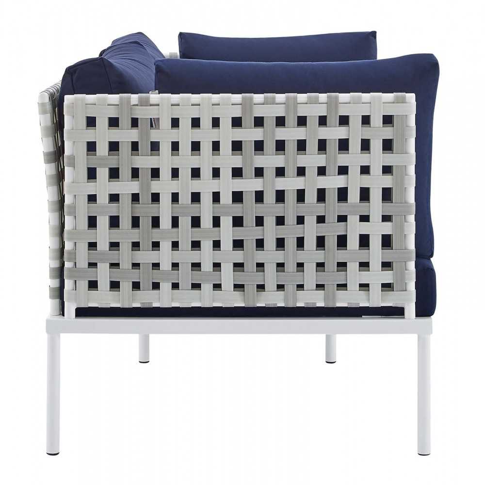 Harmony 4-Piece Sunbrella Basket Weave Outdoor Patio Aluminum Seating Set, Taupe Navy