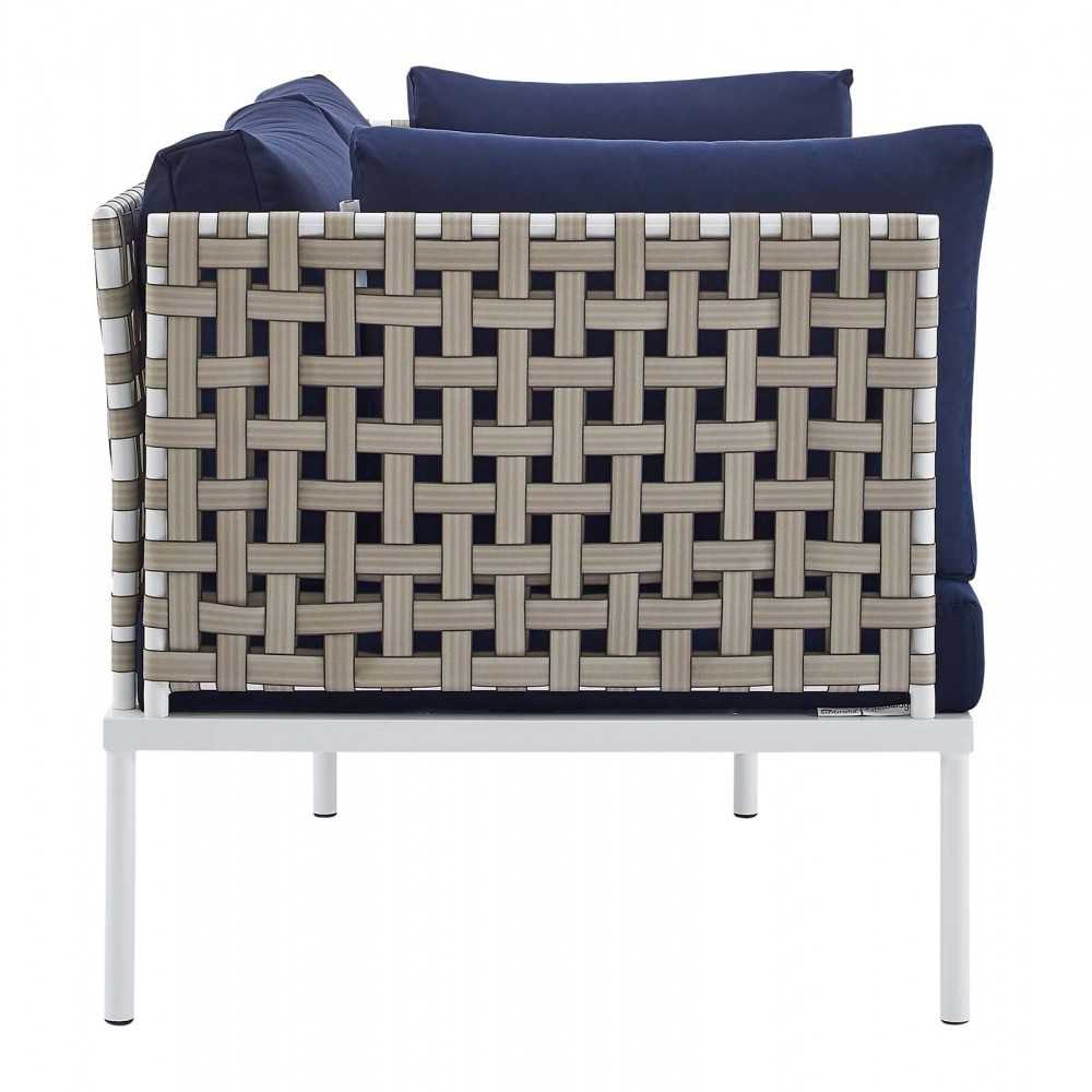 Harmony 4-Piece Sunbrella Basket Weave Outdoor Patio Aluminum Seating Set, Tan Navy