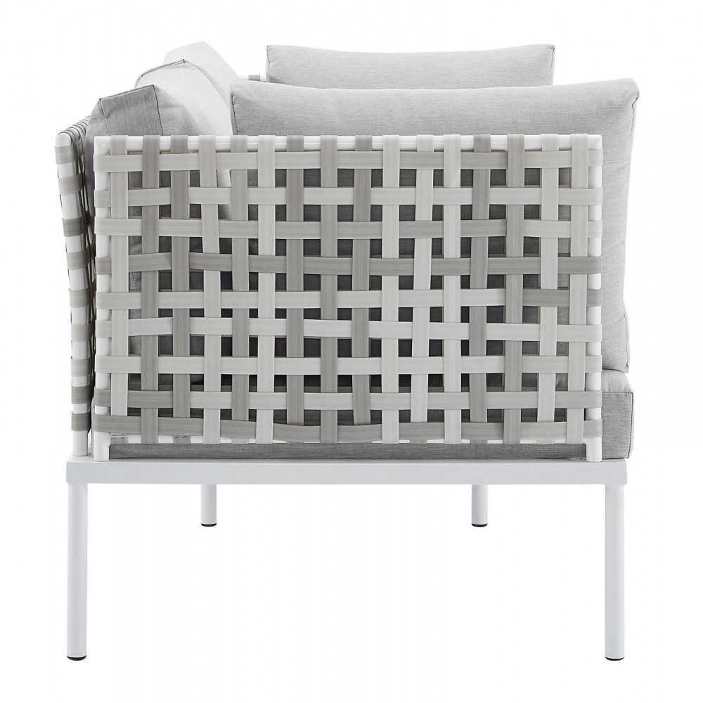 Harmony 4-Piece Sunbrella Basket Weave Outdoor Patio Aluminum Seating Set, Taupe Gray