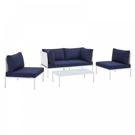 Harmony 4-Piece Sunbrella Outdoor Patio Aluminum Seating Set, White Navy