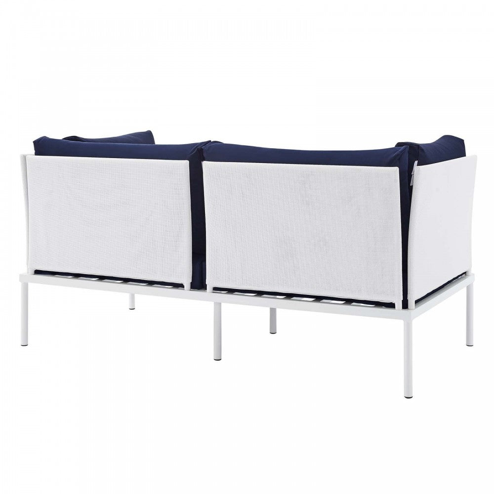 Harmony 4-Piece Sunbrella Outdoor Patio Aluminum Seating Set, White Navy