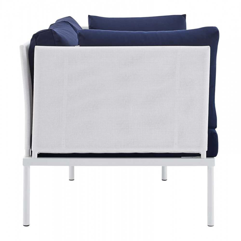 Harmony 4-Piece Sunbrella Outdoor Patio Aluminum Seating Set, White Navy