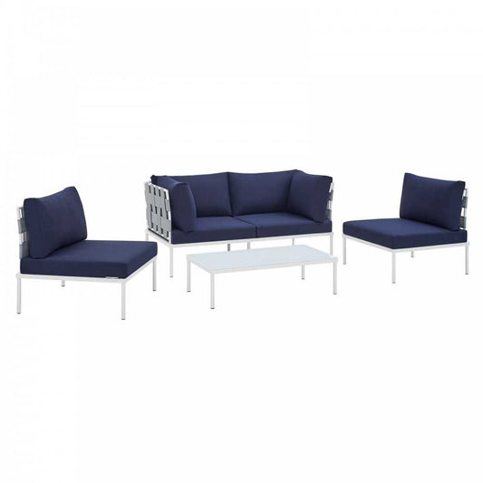 Harmony 4-Piece Sunbrella Outdoor Patio Aluminum Seating Set, Gray Navy