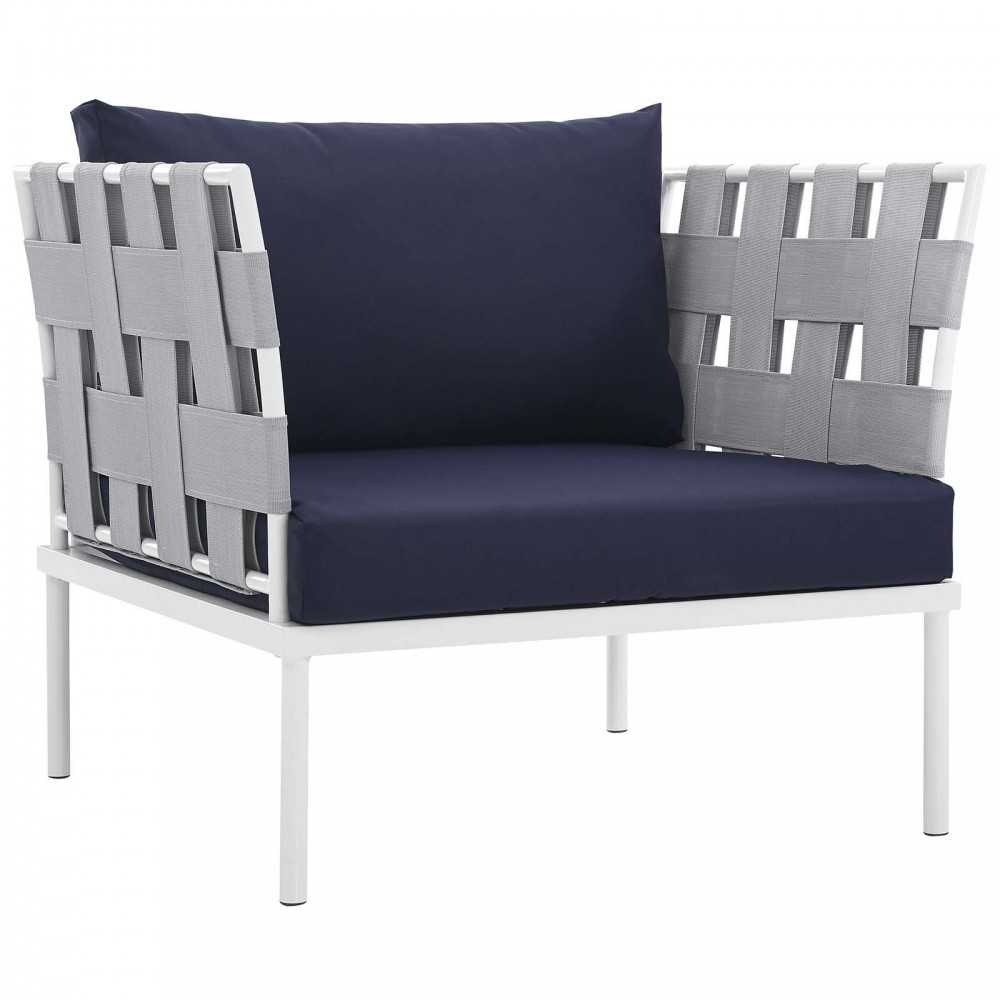 Harmony 5 Piece Outdoor Patio Aluminum Sectional Sofa Set, White Navy