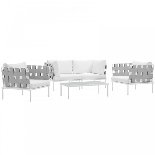 Harmony 5 Piece Outdoor Patio Aluminum Sectional Sofa Set, White White