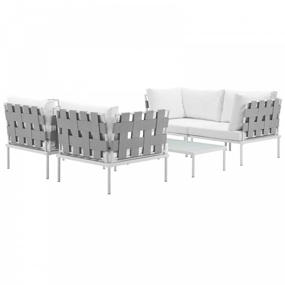 Harmony 5 Piece Outdoor Patio Aluminum Sectional Sofa Set, White White