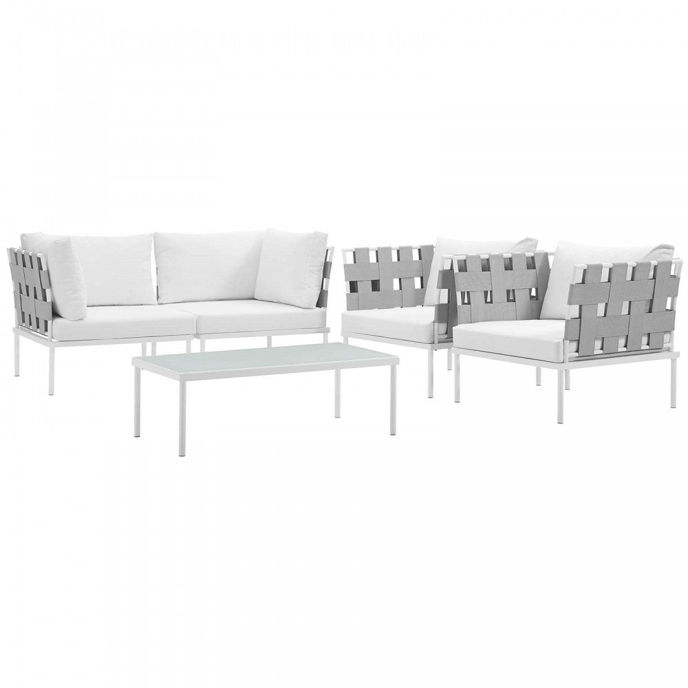Harmony 5 Piece Outdoor Patio Aluminum Sectional Sofa Set, White White
