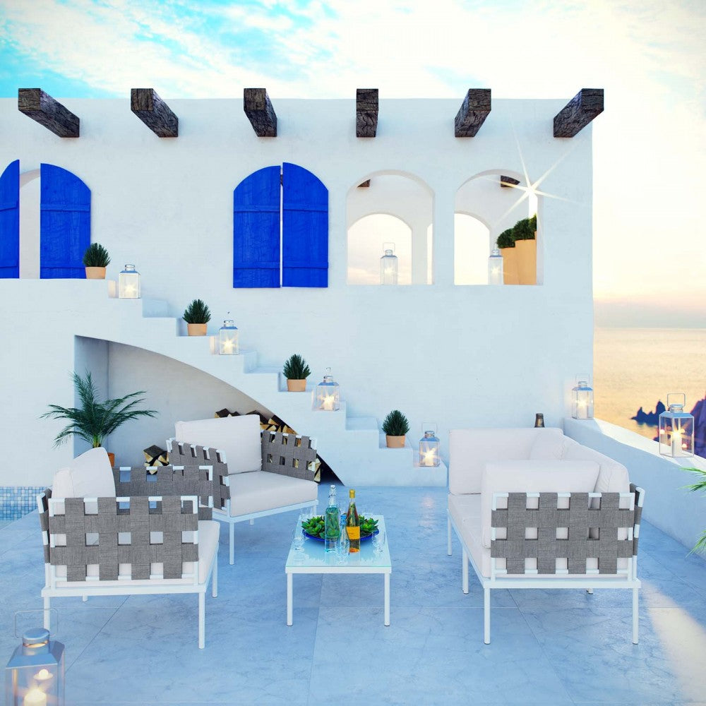 Harmony 5 Piece Outdoor Patio Aluminum Sectional Sofa Set, White White