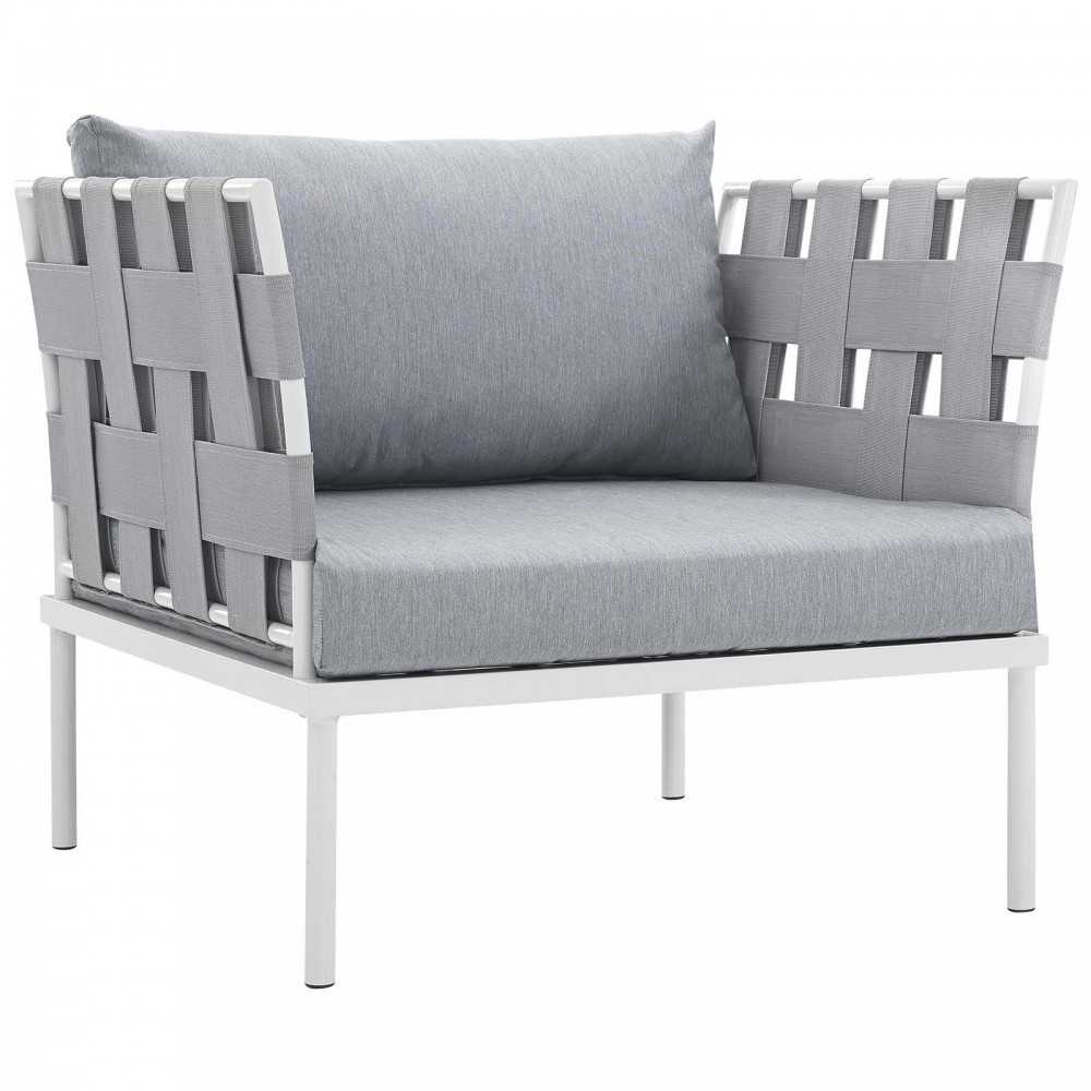 Harmony 5 Piece Outdoor Patio Aluminum Sectional Sofa Set, White Gray, EEI-2621-WHI-GRY-SET