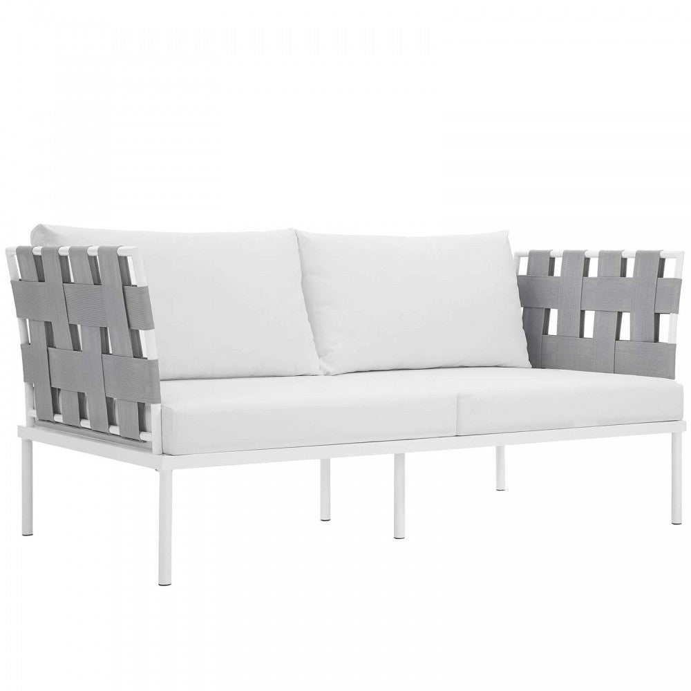 Harmony 5 Piece Outdoor Patio Aluminum Sectional Sofa Set, White White, EEI-2621-WHI-WHI-SET