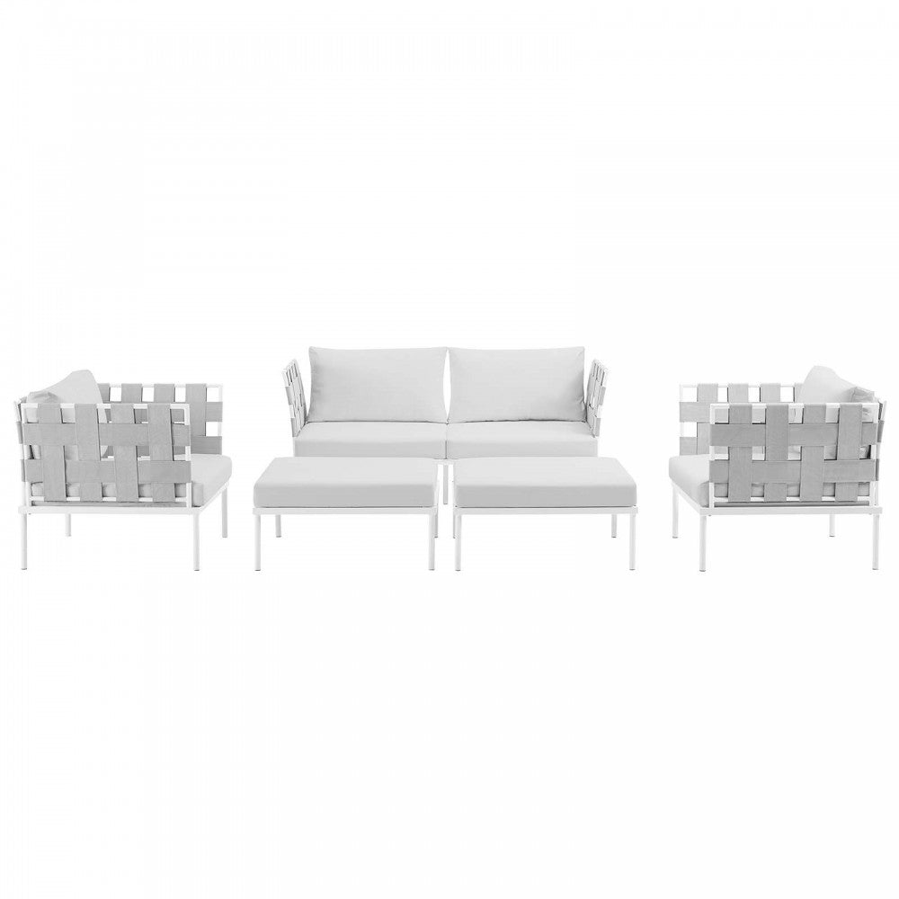 Harmony 5 Piece Outdoor Patio Aluminum Sectional Sofa Set, White White, EEI-2621-WHI-WHI-SET