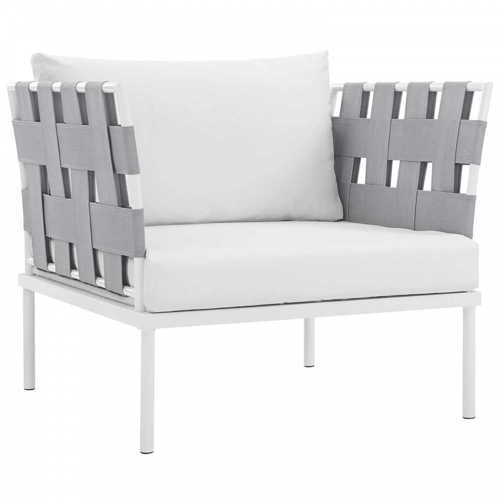 Harmony 5 Piece Outdoor Patio Aluminum Sectional Sofa Set, White White, EEI-2621-WHI-WHI-SET