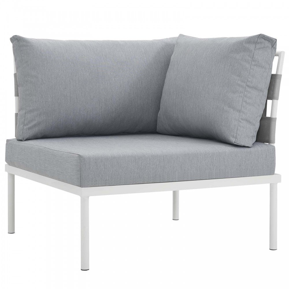 Harmony 5 Piece Outdoor Patio Aluminum Sectional Sofa Set, White Gray, EEI-2622-WHI-GRY-SET
