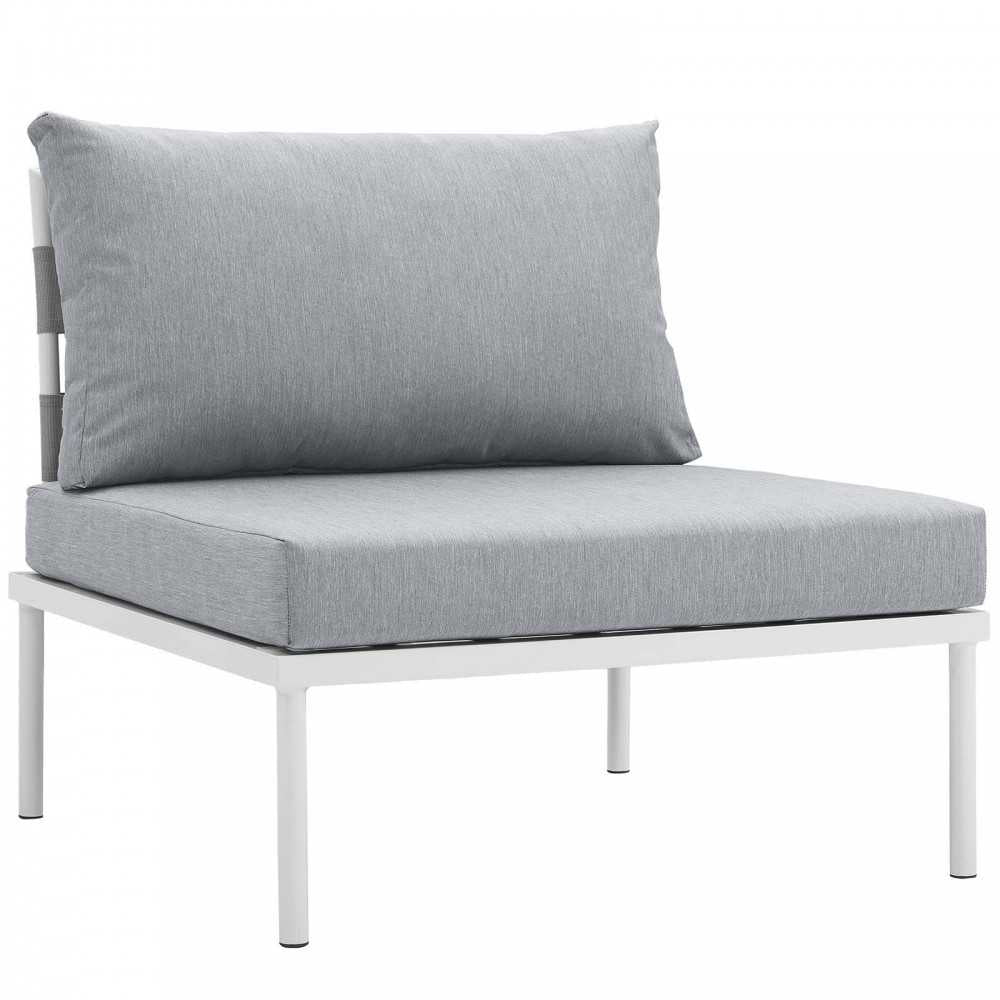 Harmony 5 Piece Outdoor Patio Aluminum Sectional Sofa Set, White Gray, EEI-2622-WHI-GRY-SET