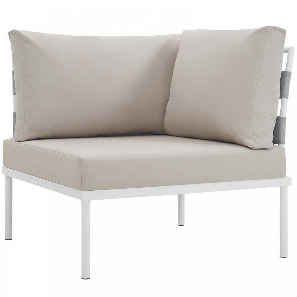 Harmony 5 Piece Outdoor Patio Aluminum Sectional Sofa Set, White Beige