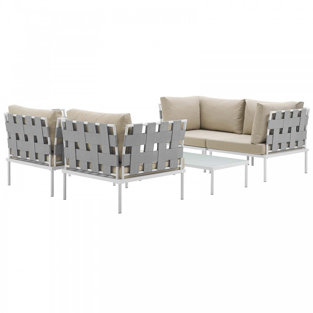 Harmony 5 Piece Outdoor Patio Aluminum Sectional Sofa Set, White Beige