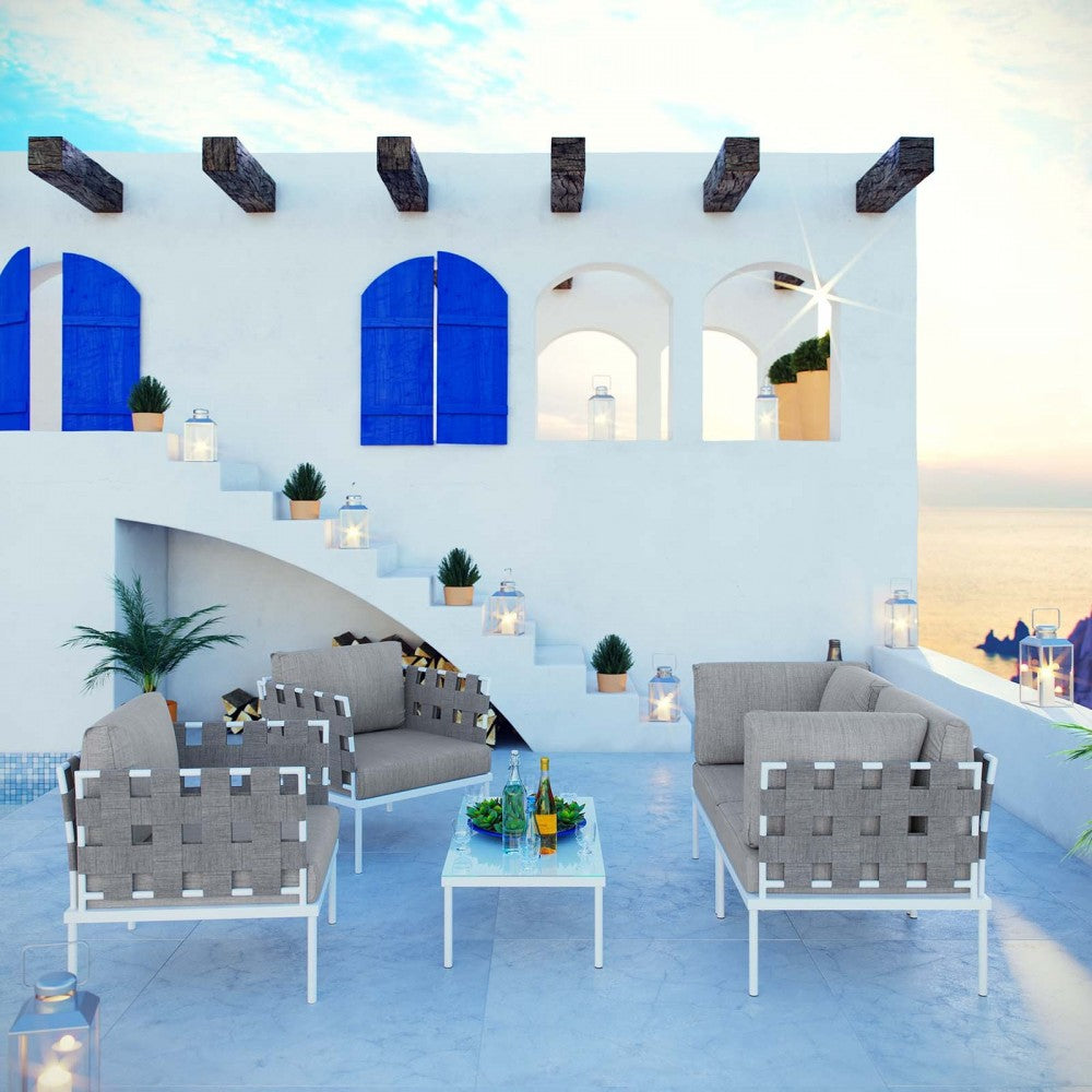 Harmony 5 Piece Outdoor Patio Aluminum Sectional Sofa Set, White Gray