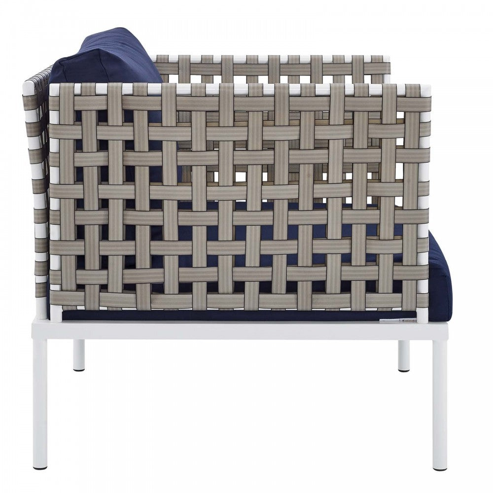 Harmony 5-Piece Sunbrella Basket Weave Outdoor Patio Aluminum Seating Set, Tan Navy