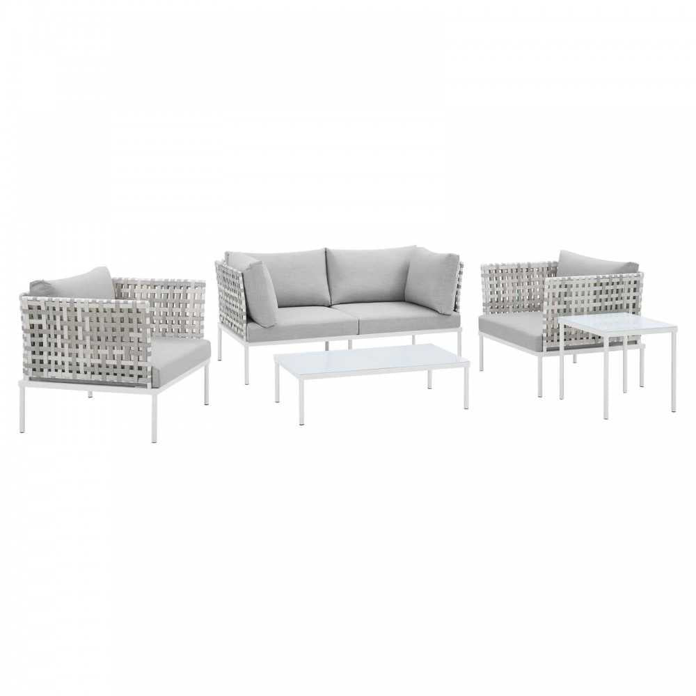 Harmony 5-Piece Sunbrella Basket Weave Outdoor Patio Aluminum Seating Set, Taupe Gray