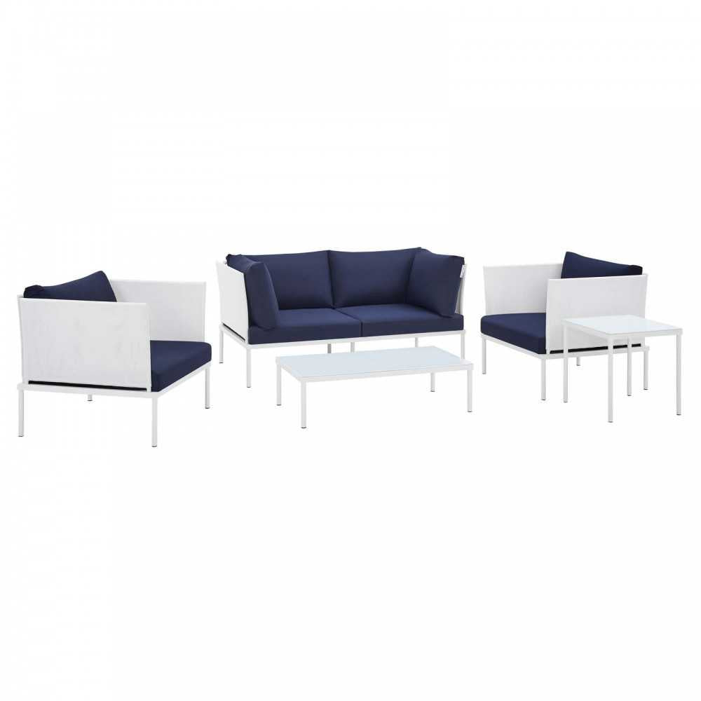 Harmony 5-Piece Sunbrella Outdoor Patio Aluminum Furniture Set, White Navy