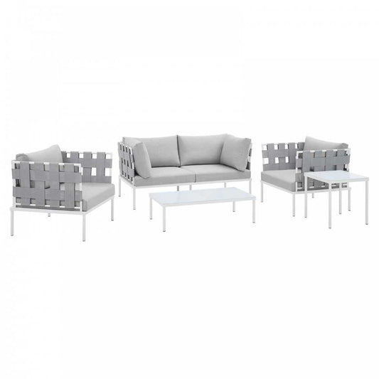 Harmony 5-Piece Sunbrella Outdoor Patio Aluminum Furniture Set, Gray Gray