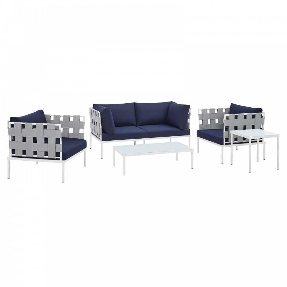 Harmony 5-Piece Sunbrella Outdoor Patio Aluminum Furniture Set, Gray Navy