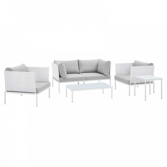 Harmony 5-Piece Sunbrella Outdoor Patio Aluminum Furniture Set, White Gray