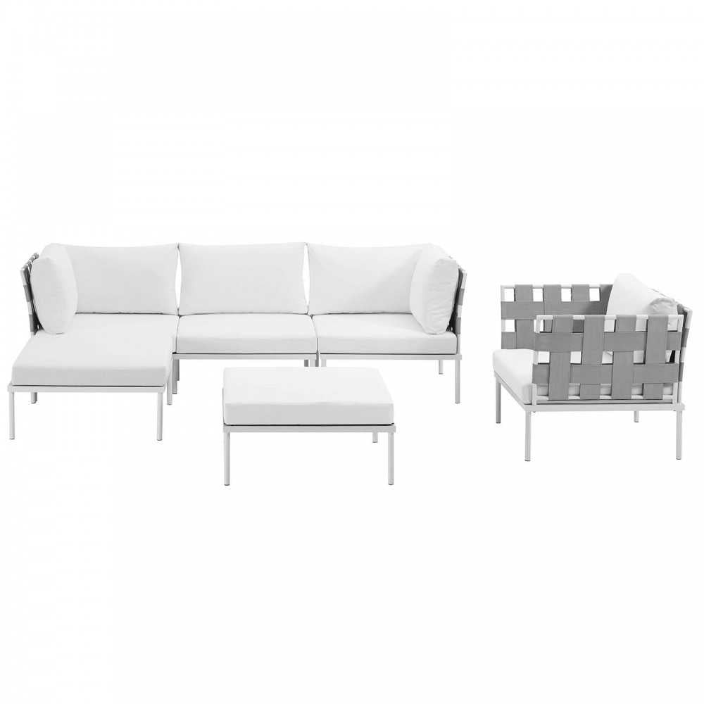 Harmony 6 Piece Outdoor Patio Aluminum Sectional Sofa Set, White White, EEI-2626-WHI-WHI-SET
