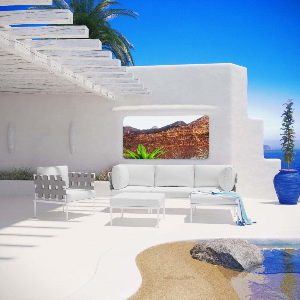 Harmony 6 Piece Outdoor Patio Aluminum Sectional Sofa Set, White White, EEI-2626-WHI-WHI-SET