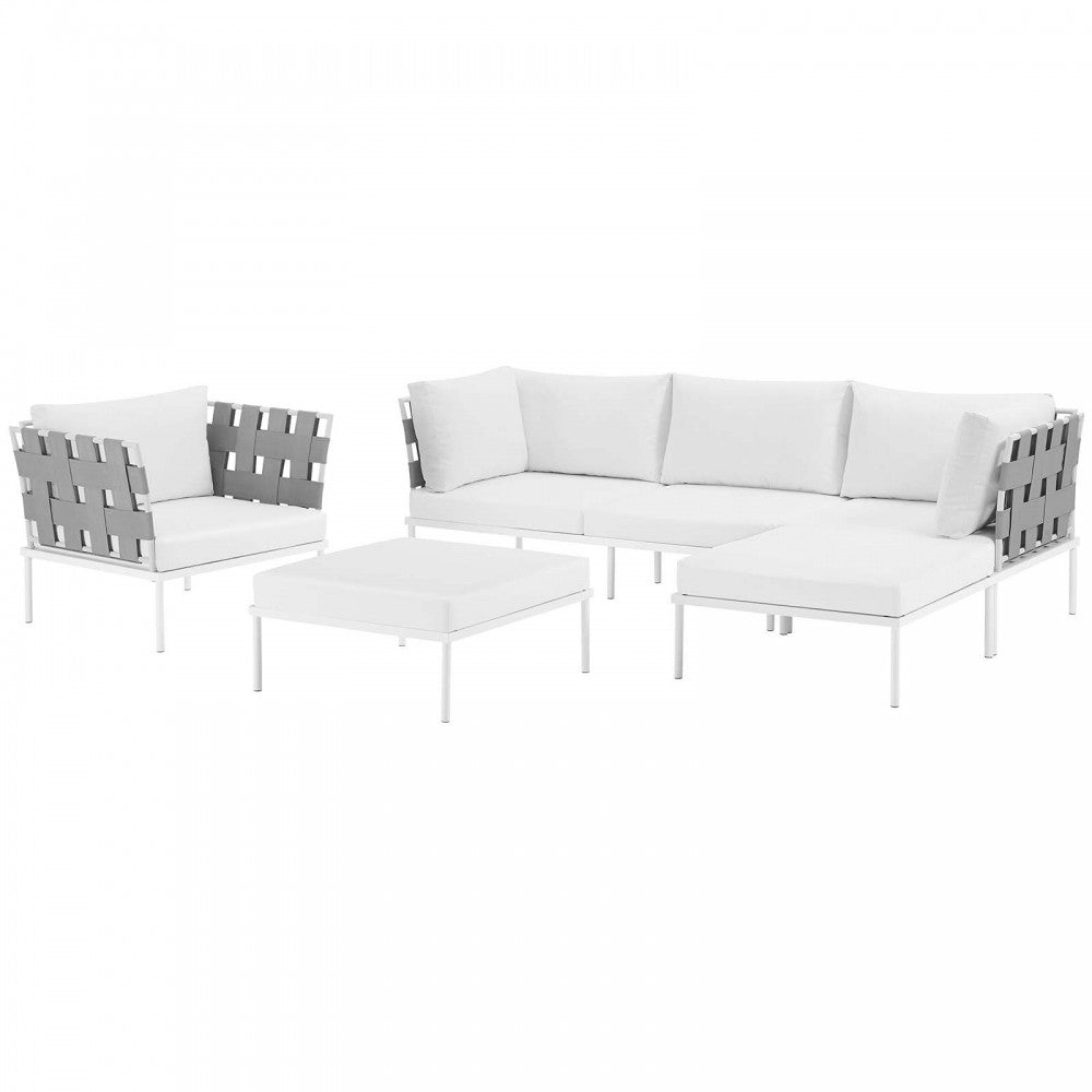 Harmony 6 Piece Outdoor Patio Aluminum Sectional Sofa Set, White White, EEI-2626-WHI-WHI-SET