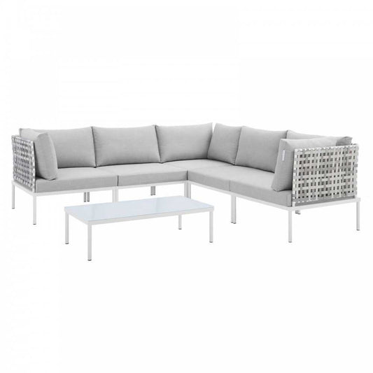 Harmony 6-Piece Sunbrella Basket Weave Outdoor Patio Aluminum Sectional Sofa Set, Taupe Gray