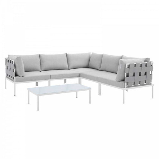 Harmony 6-Piece Sunbrella Outdoor Patio Aluminum Sectional Sofa Set, Gray Gray