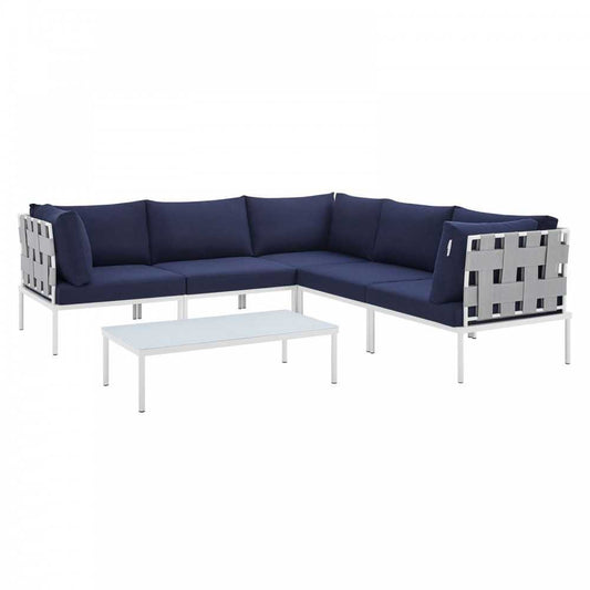 Harmony 6-Piece Sunbrella Outdoor Patio Aluminum Sectional Sofa Set, Gray Navy