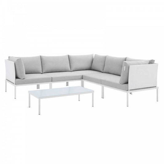 Harmony 6-Piece Sunbrella Outdoor Patio Aluminum Sectional Sofa Set, White Gray