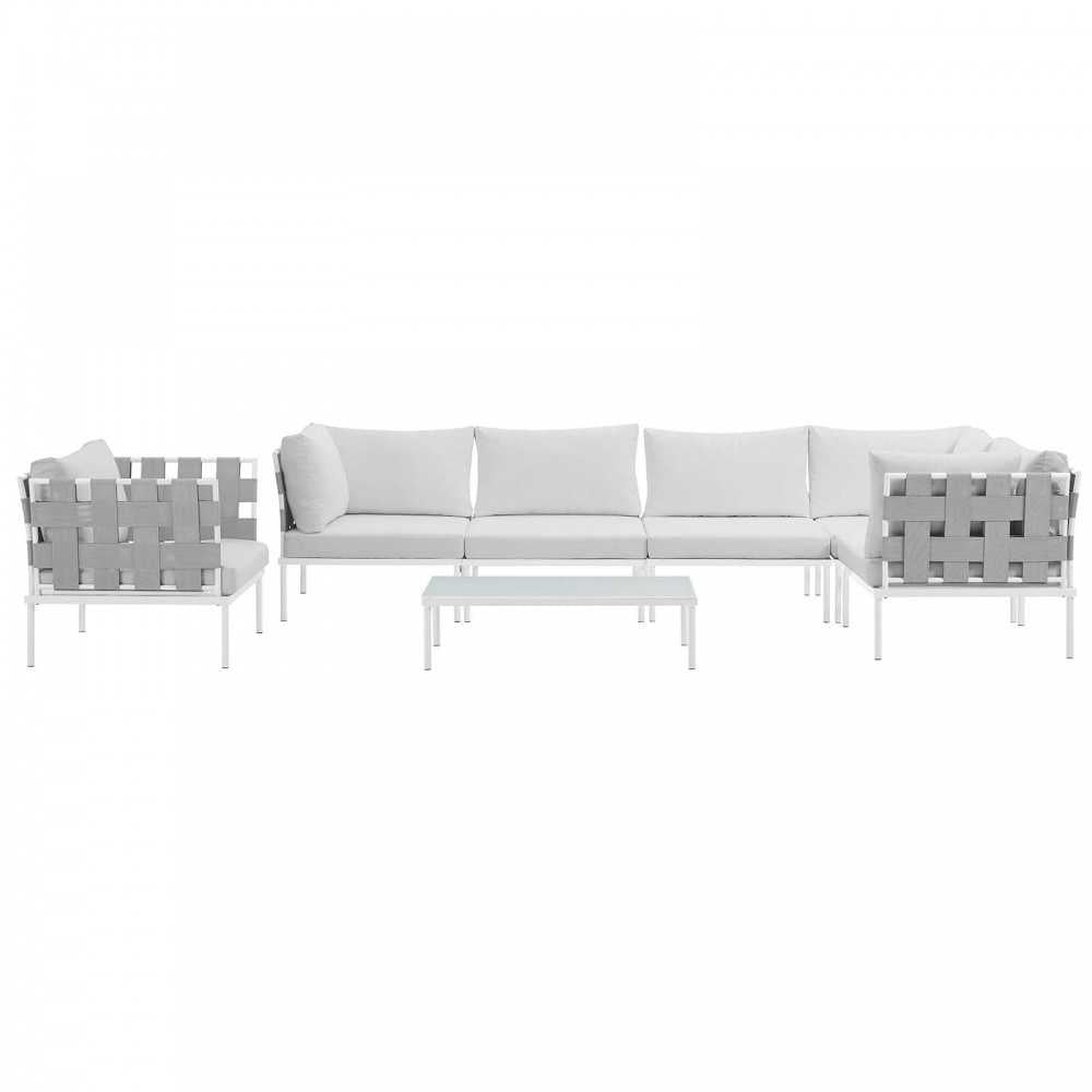 Harmony 7 Piece Outdoor Patio Aluminum Sectional Sofa Set, White White, EEI-2620-WHI-WHI-SET