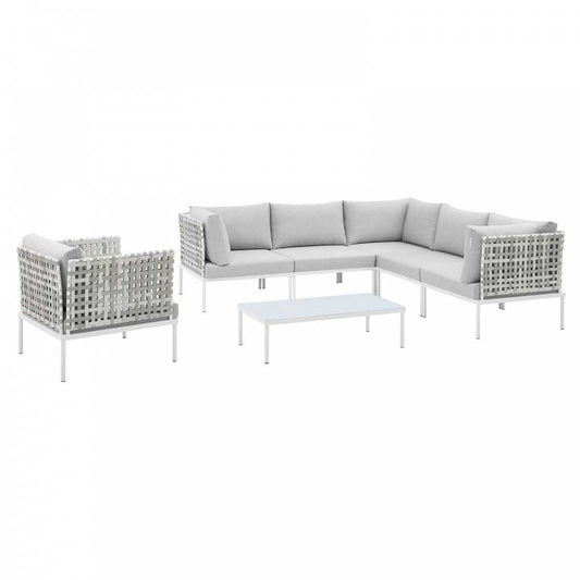 Harmony 7-Piece Sunbrella Basket Weave Outdoor Patio Aluminum Sectional Sofa Set, Taupe Gray