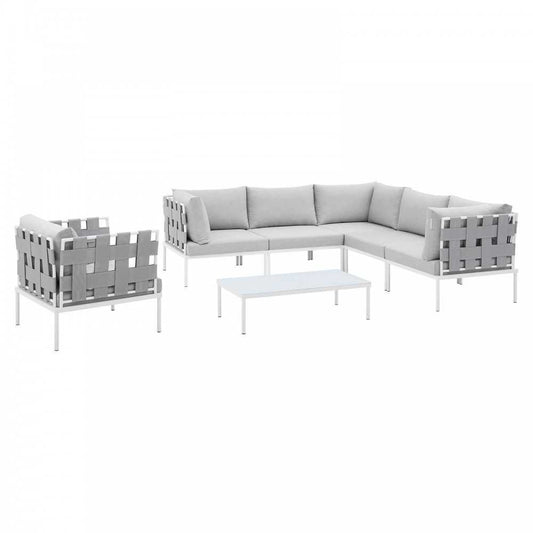 Harmony 7-Piece Sunbrella Outdoor Patio Aluminum Sectional Sofa Set, Gray Gray