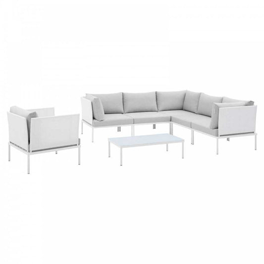 Harmony 7-Piece Sunbrella Outdoor Patio Aluminum Sectional Sofa Set, White Gray