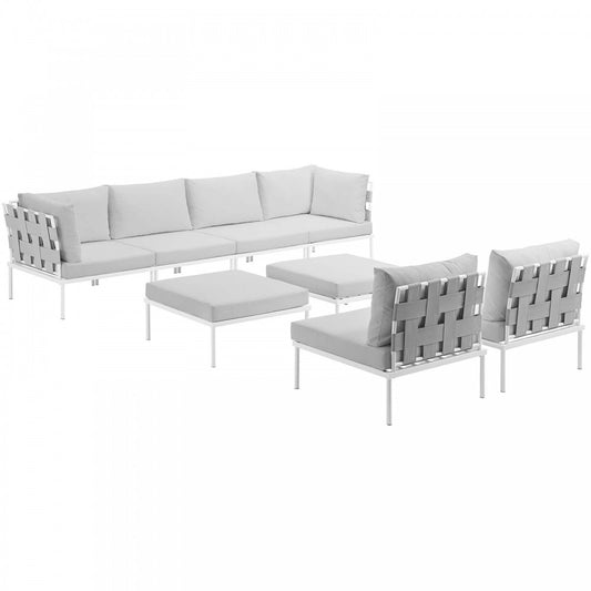 Harmony 8 Piece Outdoor Patio Aluminum Sectional Sofa Set, White White, EEI-2624-WHI-WHI-SET