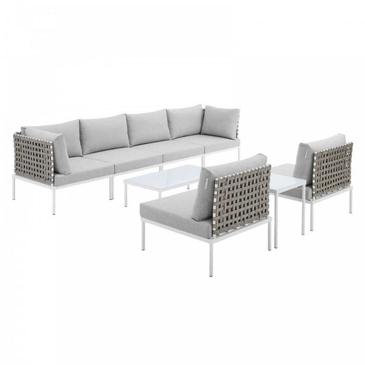 Harmony 8-Piece Sunbrella Basket Weave Outdoor Patio Aluminum Sectional Sofa Set, Taupe Gray, EEI-4942-TAU-GRY-SET