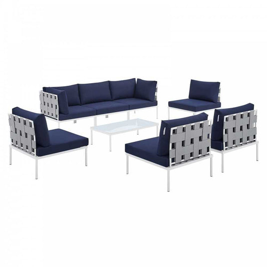 Harmony 8-Piece Sunbrella Outdoor Patio All Mesh Sectional Sofa Set, Gray Navy